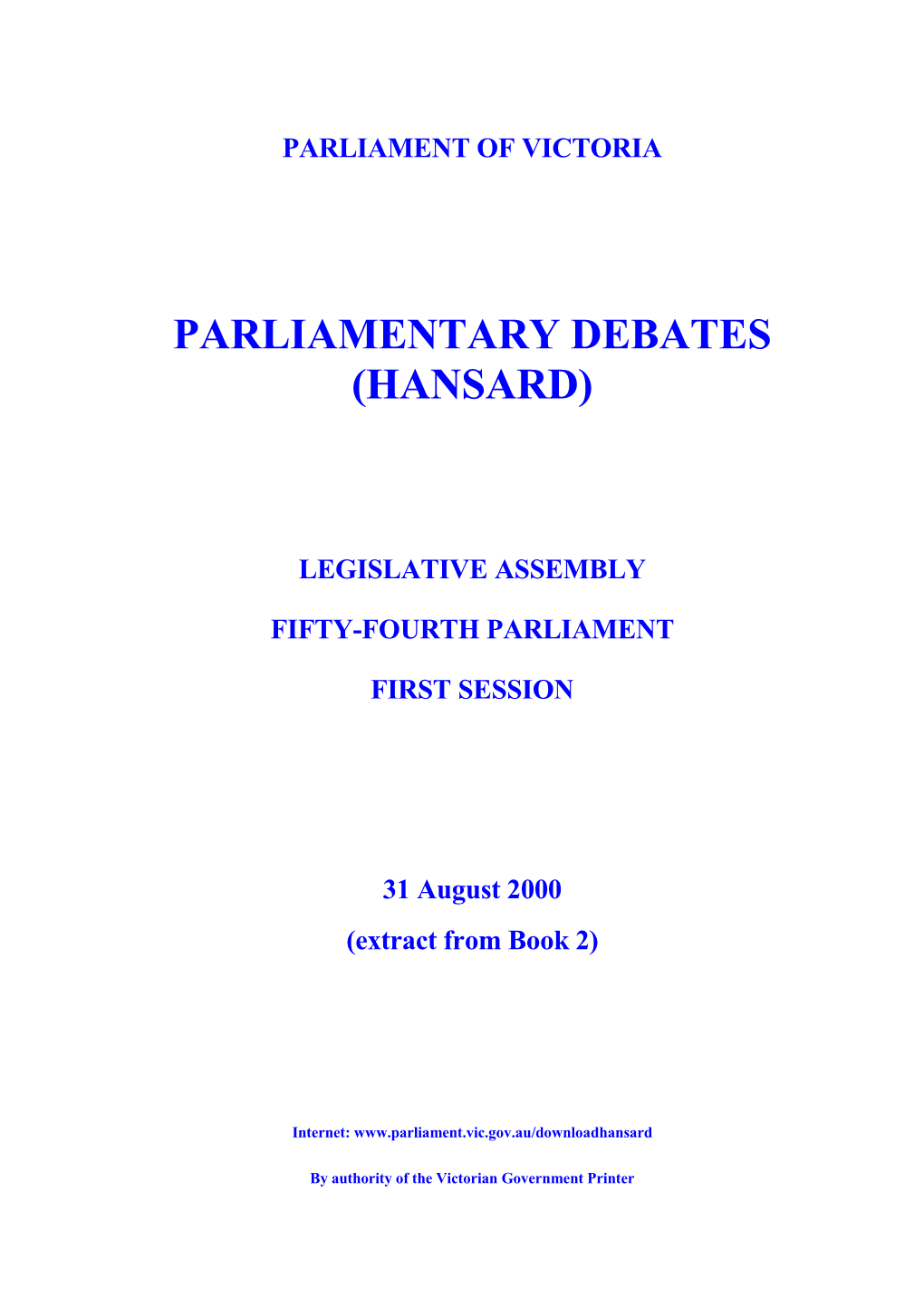 Assembly Parlynet Extract 31 August 2000 from Book 2