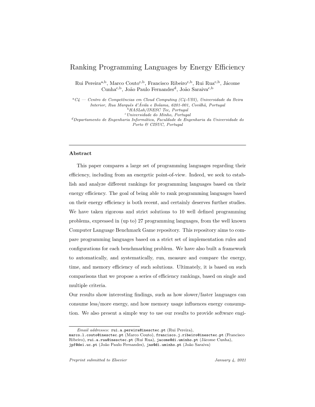 Ranking Programming Languages by Energy Efficiency