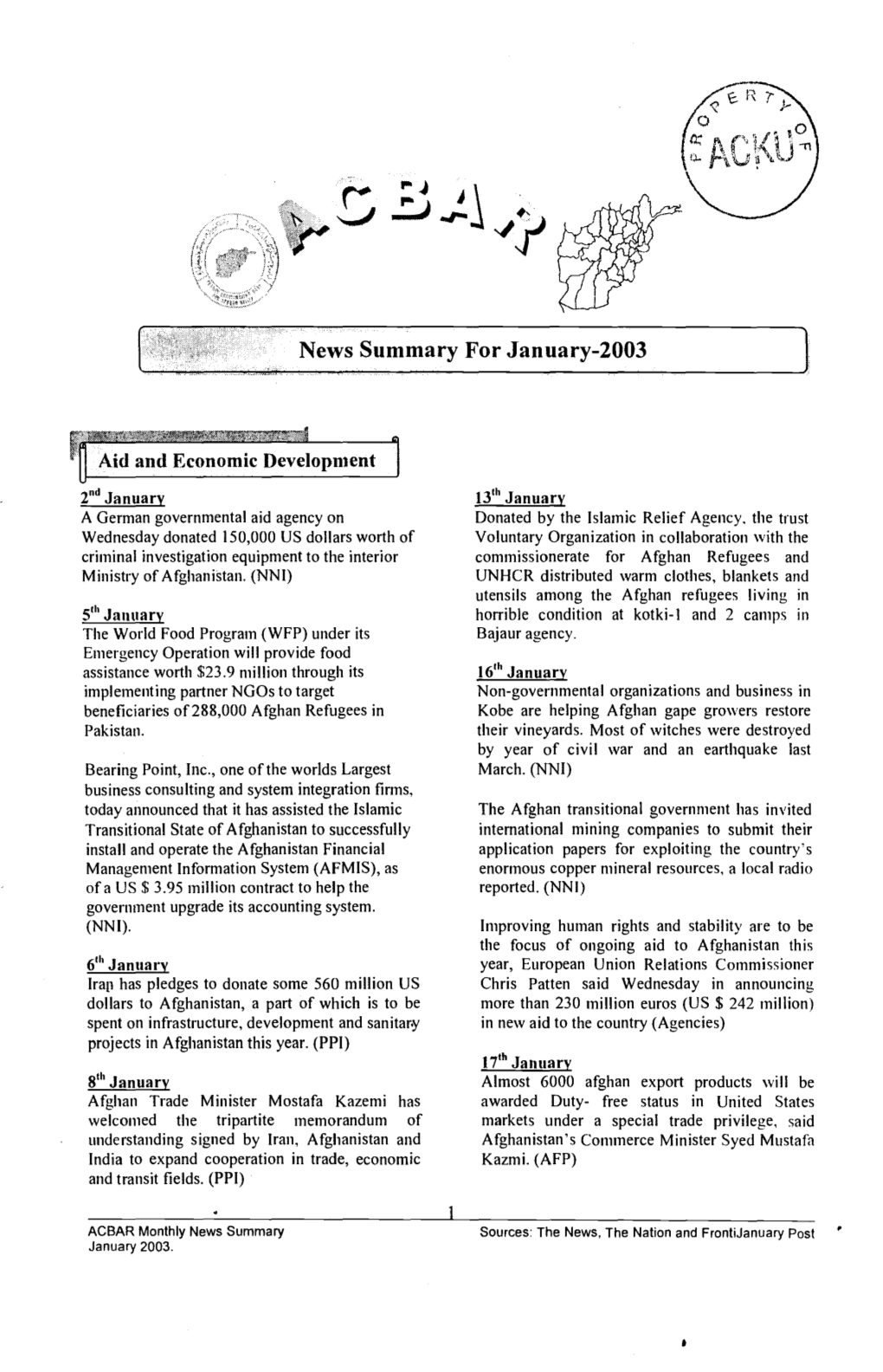 News Summary for January-2003 L