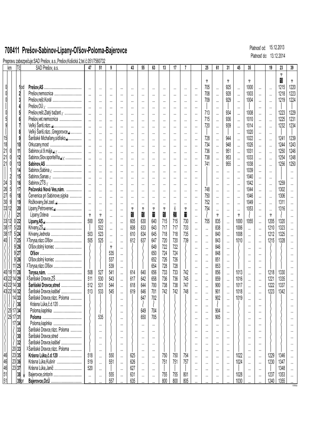 708411 Prešov-Sabinov-Lipany-Oľšov