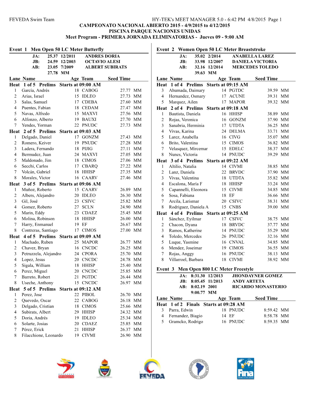 Programa Primera Jornada Eliminatorias