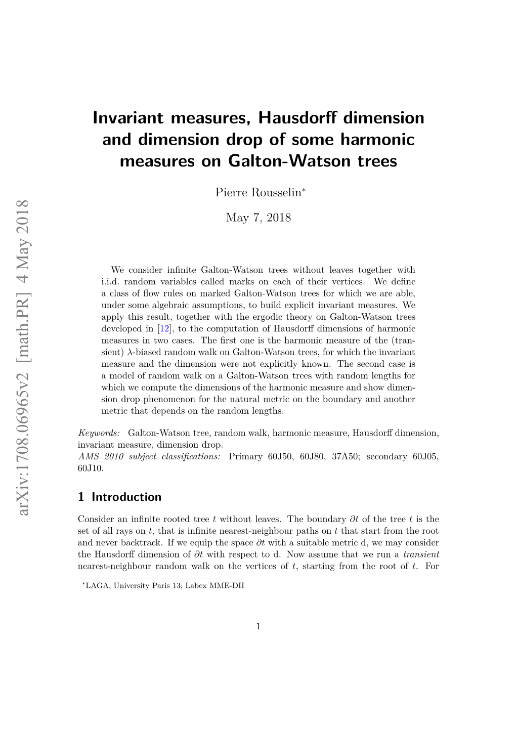 Invariant Measures, Hausdorff Dimension and Dimension Drop Of