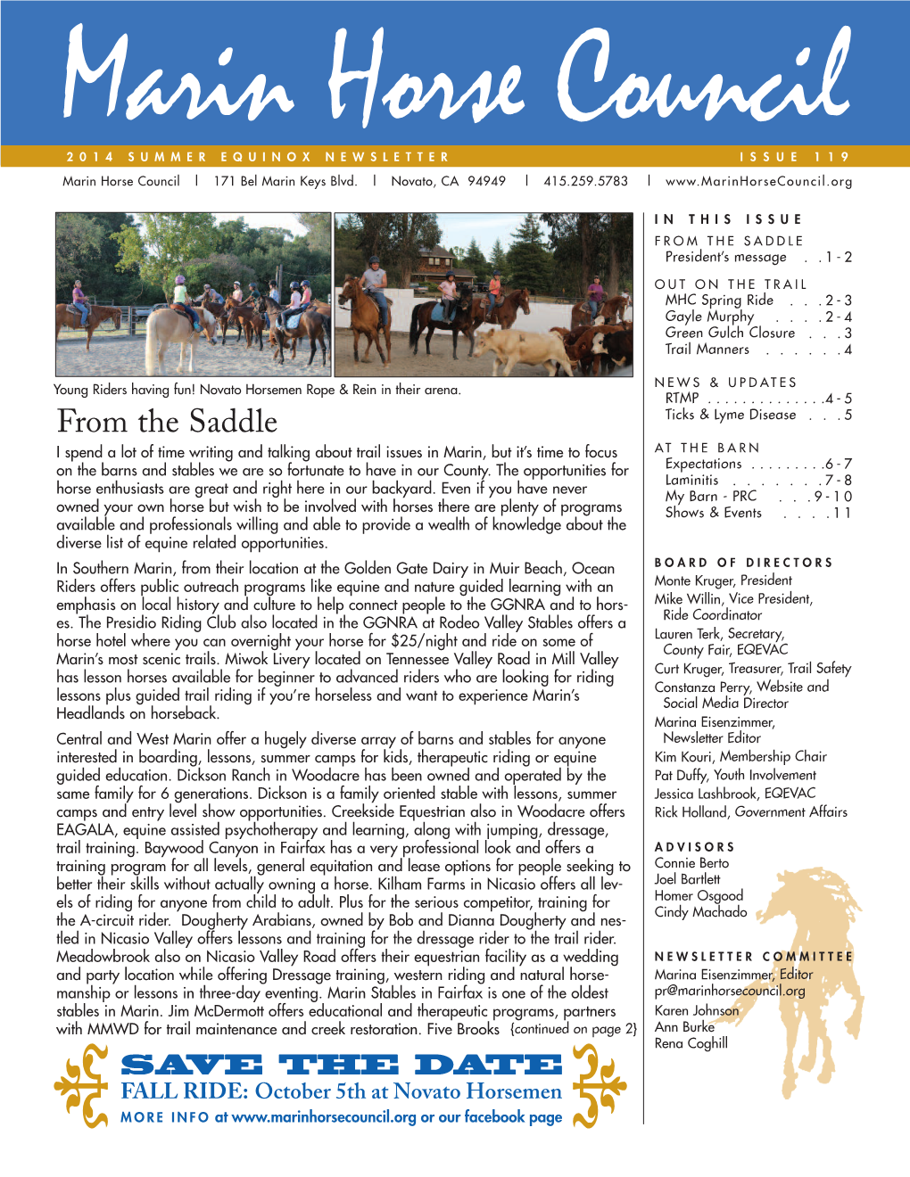 FROM the SADDLE President’S Message