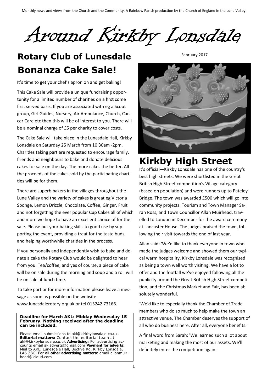 Rotary Club of Lunesdale February 2017 Bonanza Cake Sale!