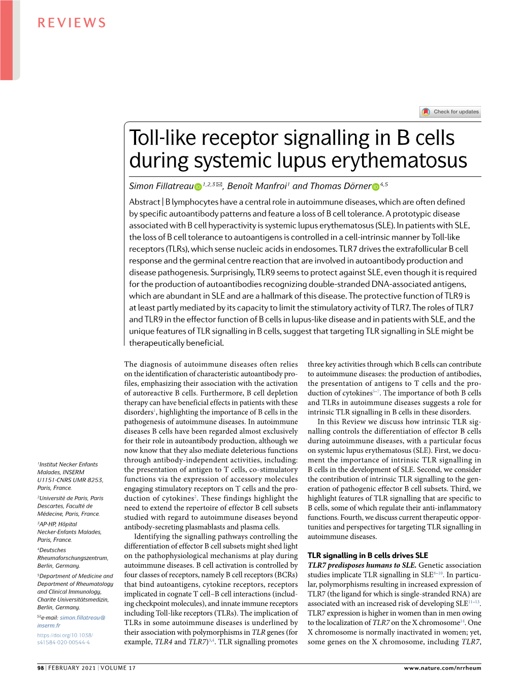 Toll-Like Receptor Signalling in B Cells During Systemic Lupus Erythematosus