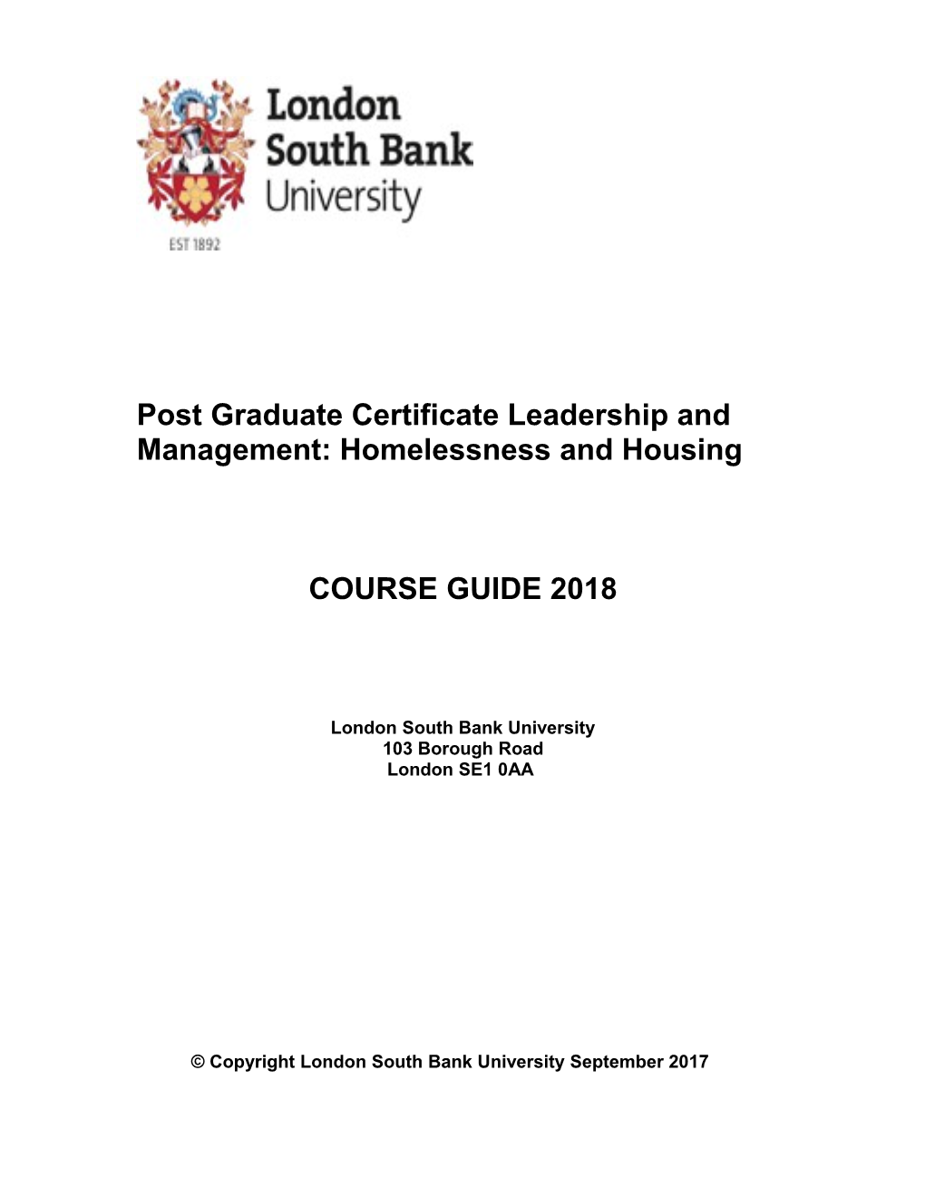 Post Graduate Certificate Leadership and Management: Homelessness and Housing