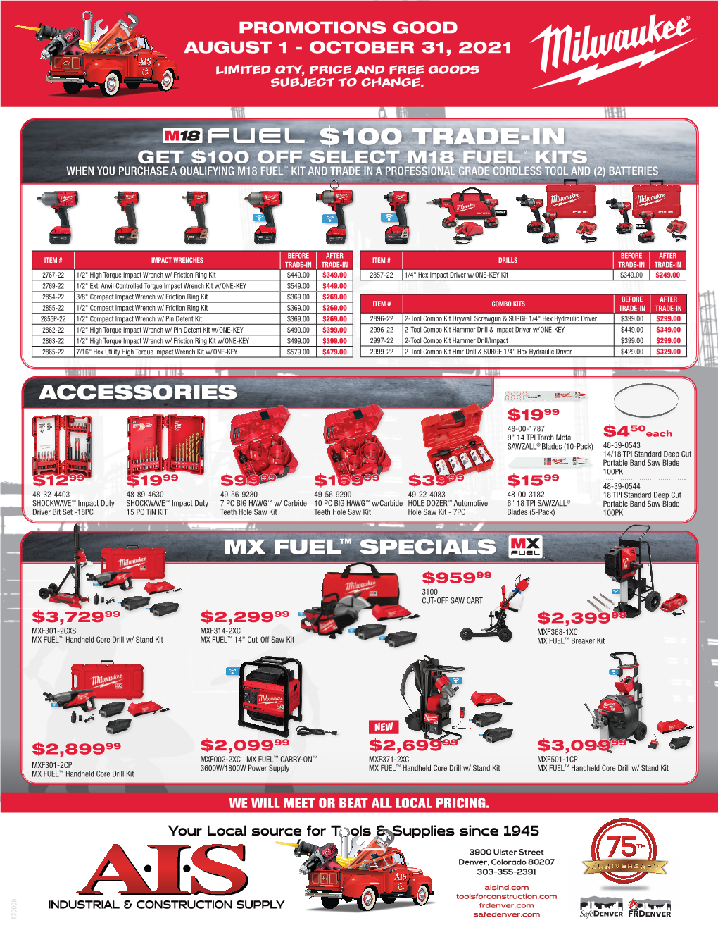 100 Trade-In Get $100 Off Select M18 Fueltm Kits When You Purchase a Qualifying M18 Fuel™ Kit and Trade in a Professional Grade Cordless Tool and (2) Batteries