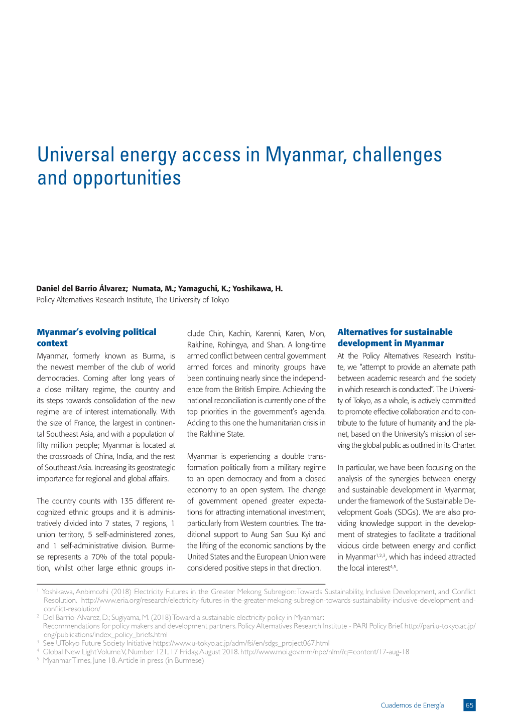 Universal Energy Access in Myanmar, Challenges and Opportunities