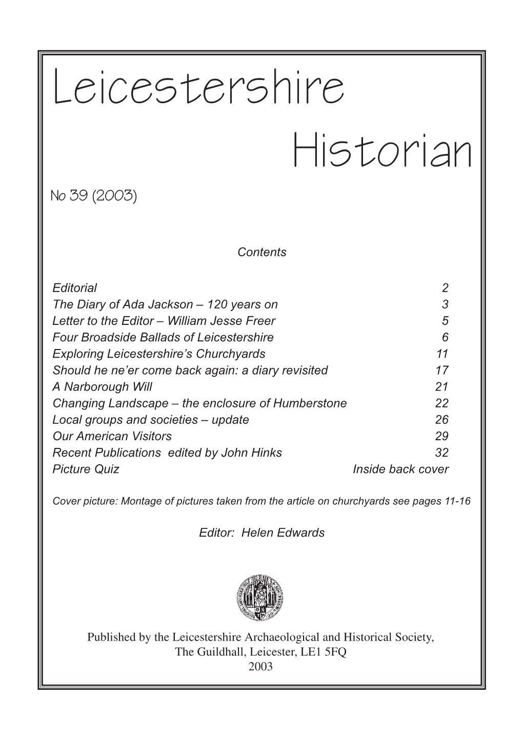 Download the 2003 Leicestershire Historian