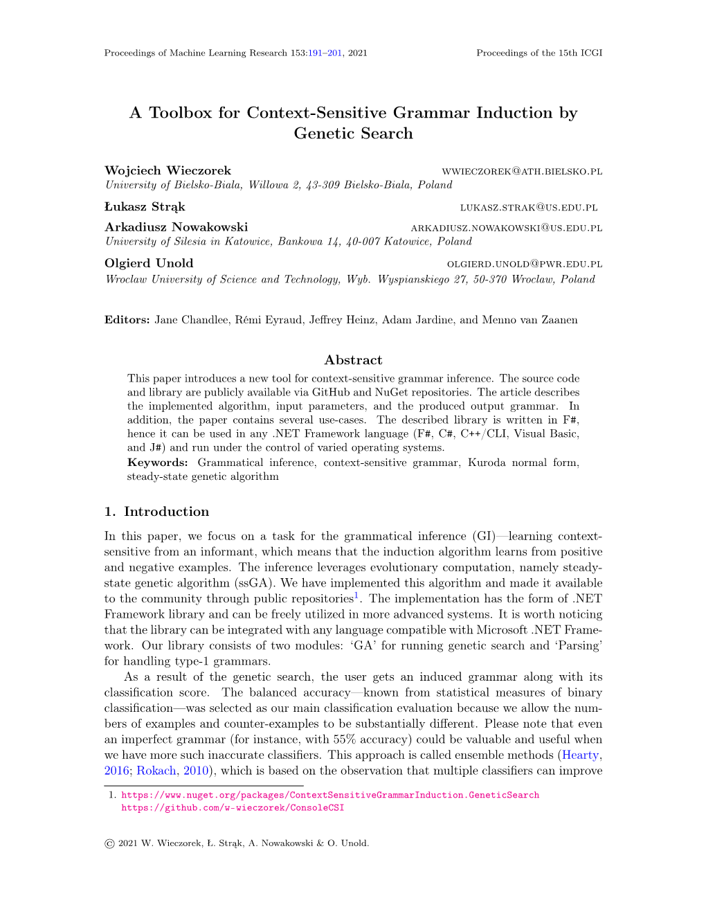 A Toolbox for Context-Sensitive Grammar Induction by Genetic Search