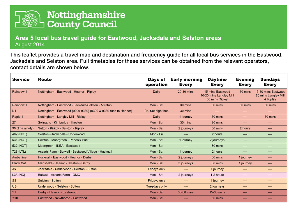 Area 5 Local Bus Travel Guide for Eastwood, Jacksdale and Selston