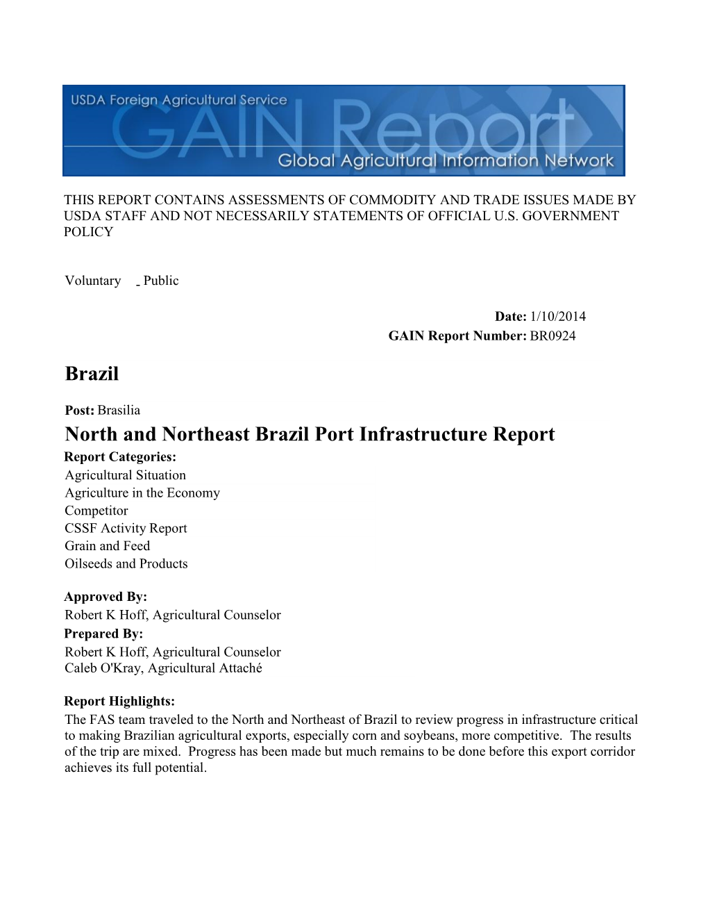 North and Northeast Brazil Port Infrastructure Report Brazil
