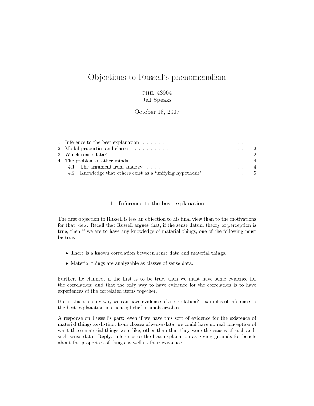 Objections to Russell's Phenomenalism