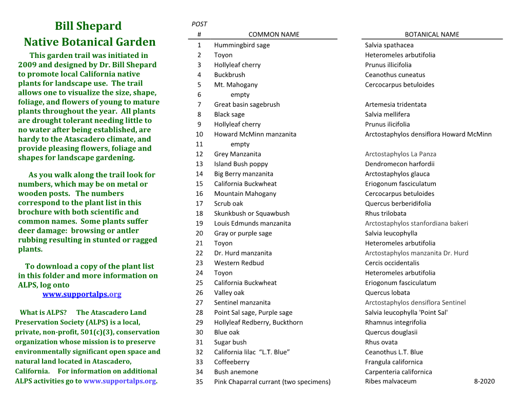 Plant List in This 17 Scrub Oak Quercus Berberidifolia Brochure with Both Scientific and 18 Skunkbush Or Squawbush Rhus Trilobata Common Names