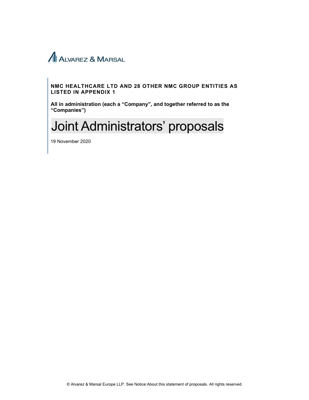 ADGM Joint Administrators' Proposals