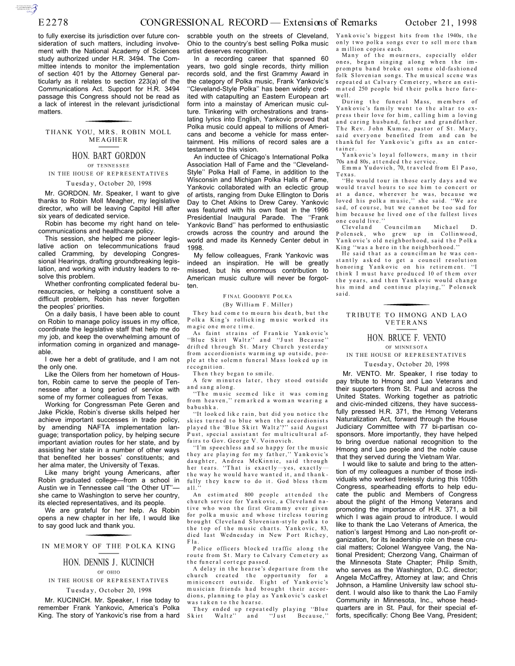 CONGRESSIONAL RECORD— Extensions of Remarks E2278 HON