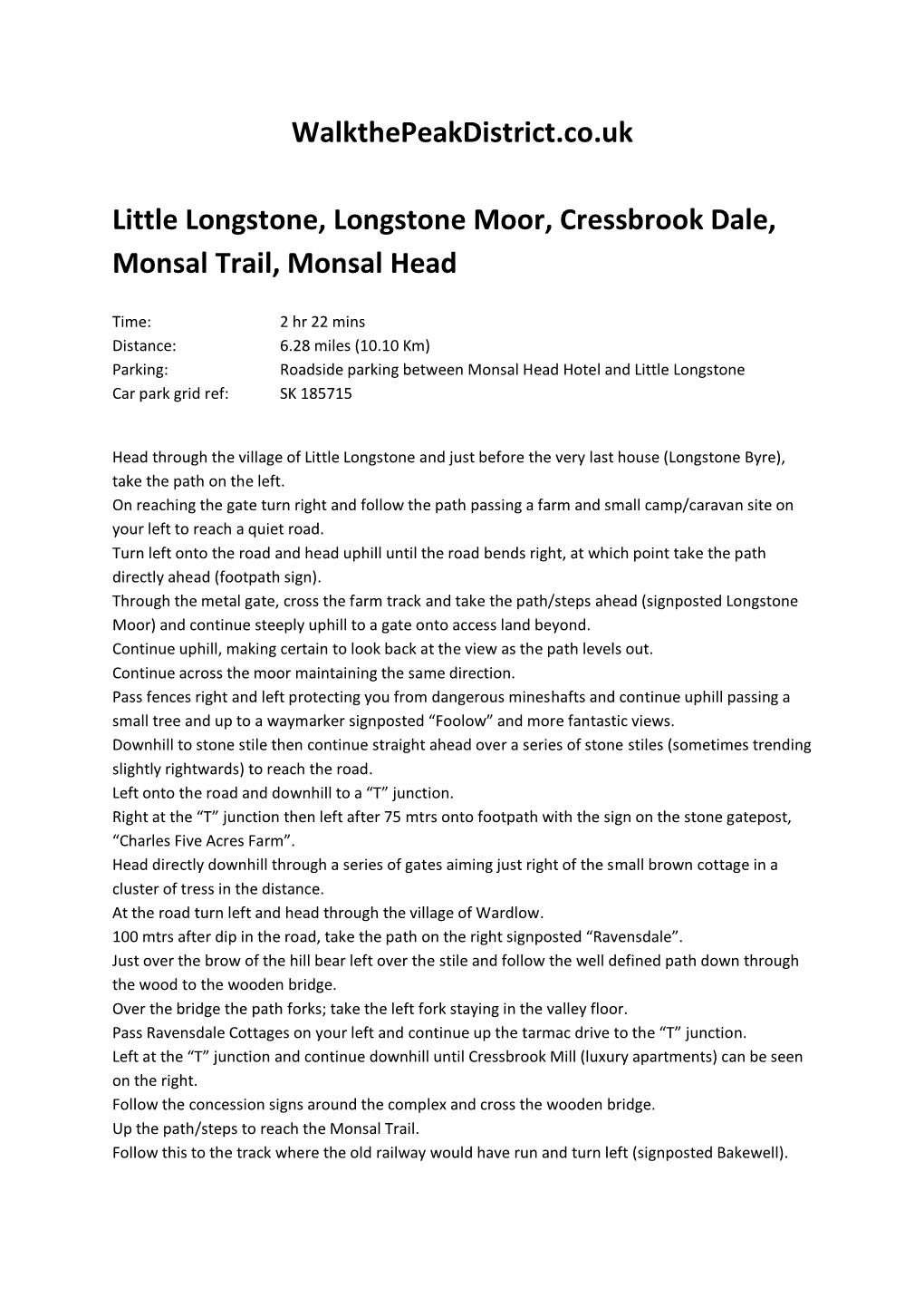 Walkthepeakdistrict.Co.Uk Little Longstone, Longstone Moor