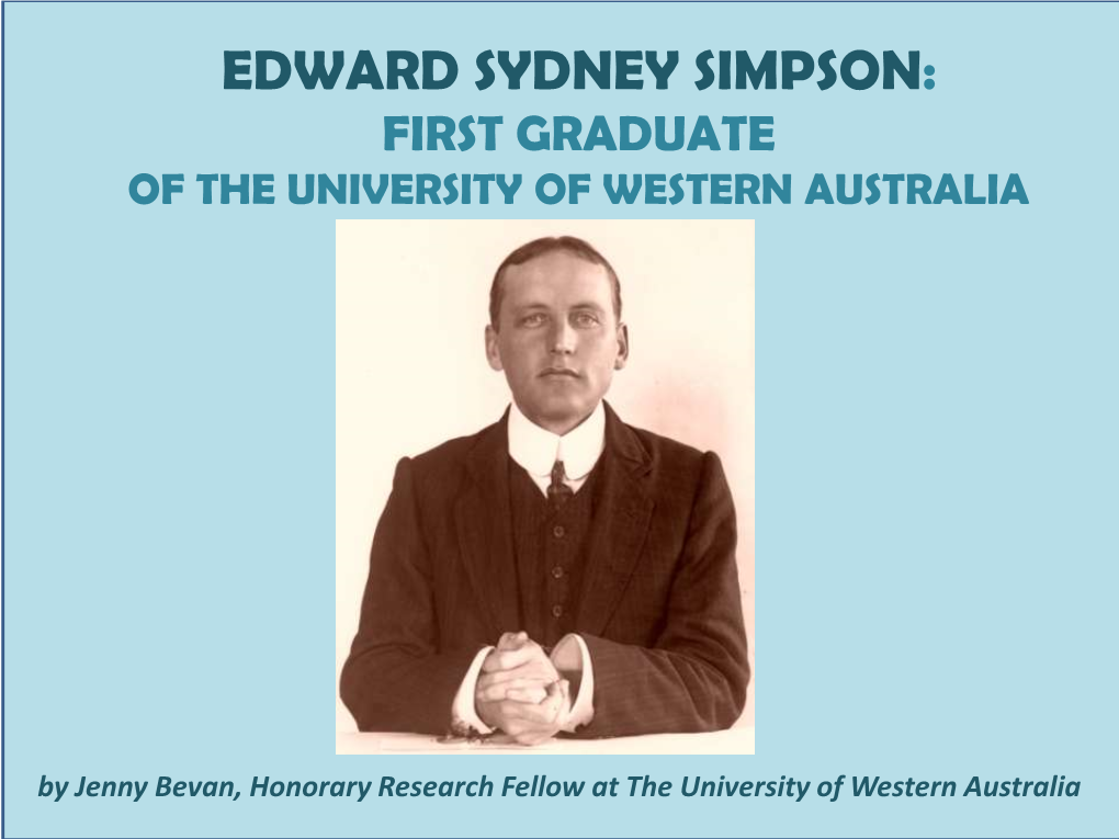 Edward Sydney Simpson: First Graduate of the University of Western Australia