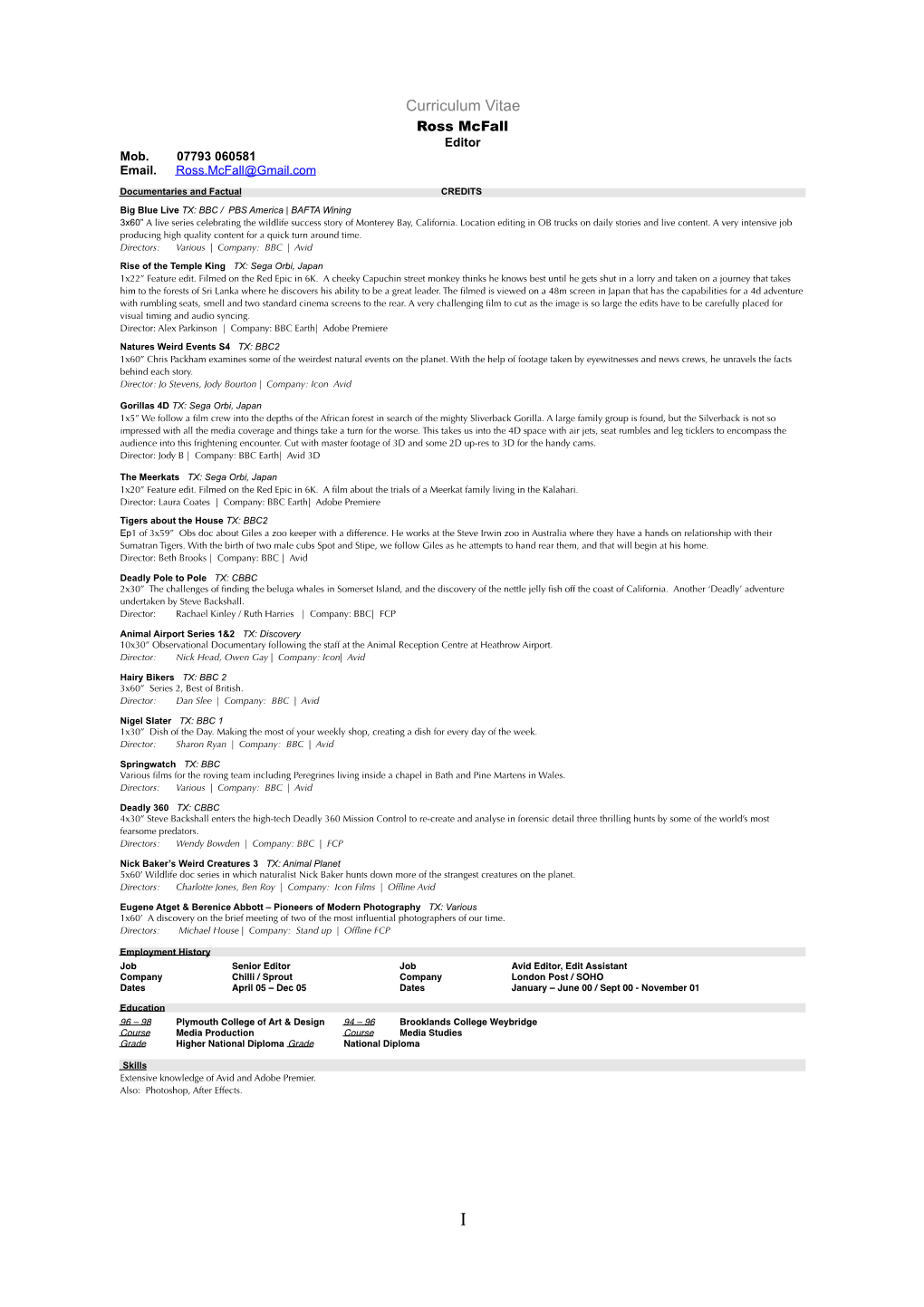 Curriculum Vitae Ross Mcfall Editor Mob