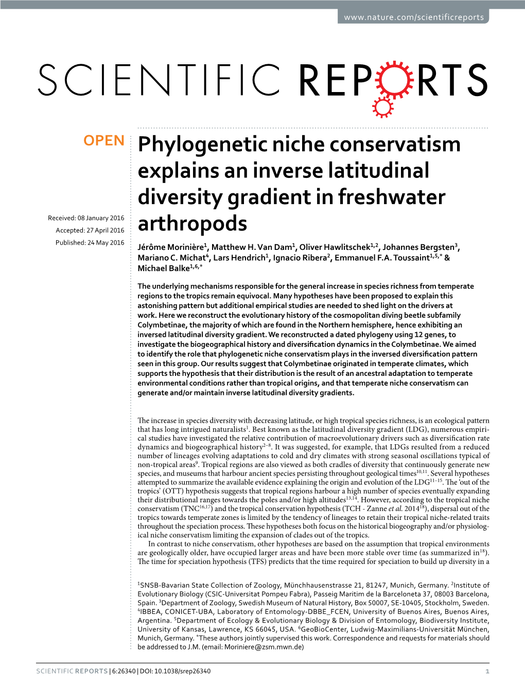 Phylogenetic Niche Conservatism Explains an Inverse Latitudinal