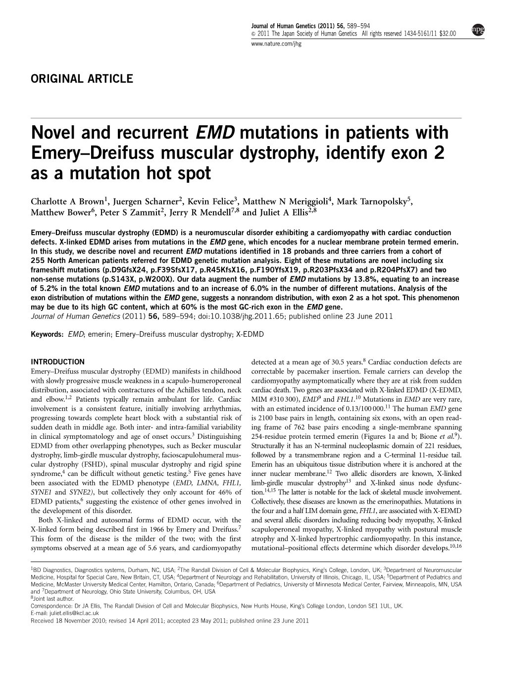 Dreifuss Muscular Dystrophy, Identify Exon 2 As a Mutation Hot Spot