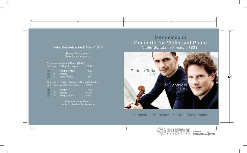 Mendelssohn Concerto for Violin and Piano Felix Mendelssohn (1809 - 1847) Violin Sonata in F Major (1838)