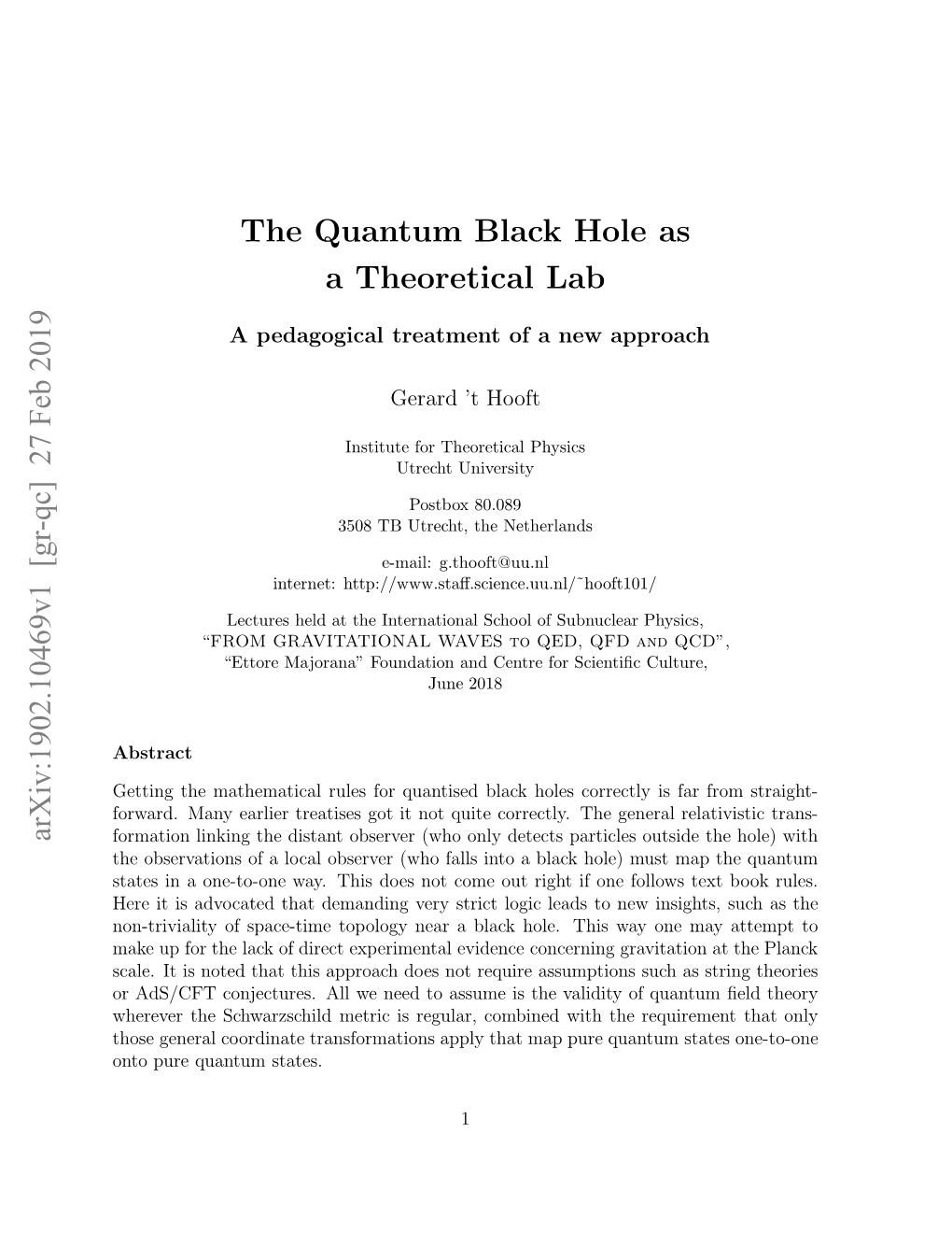 The Quantum Black Hole As a Theoretical Lab, a Pedagogical