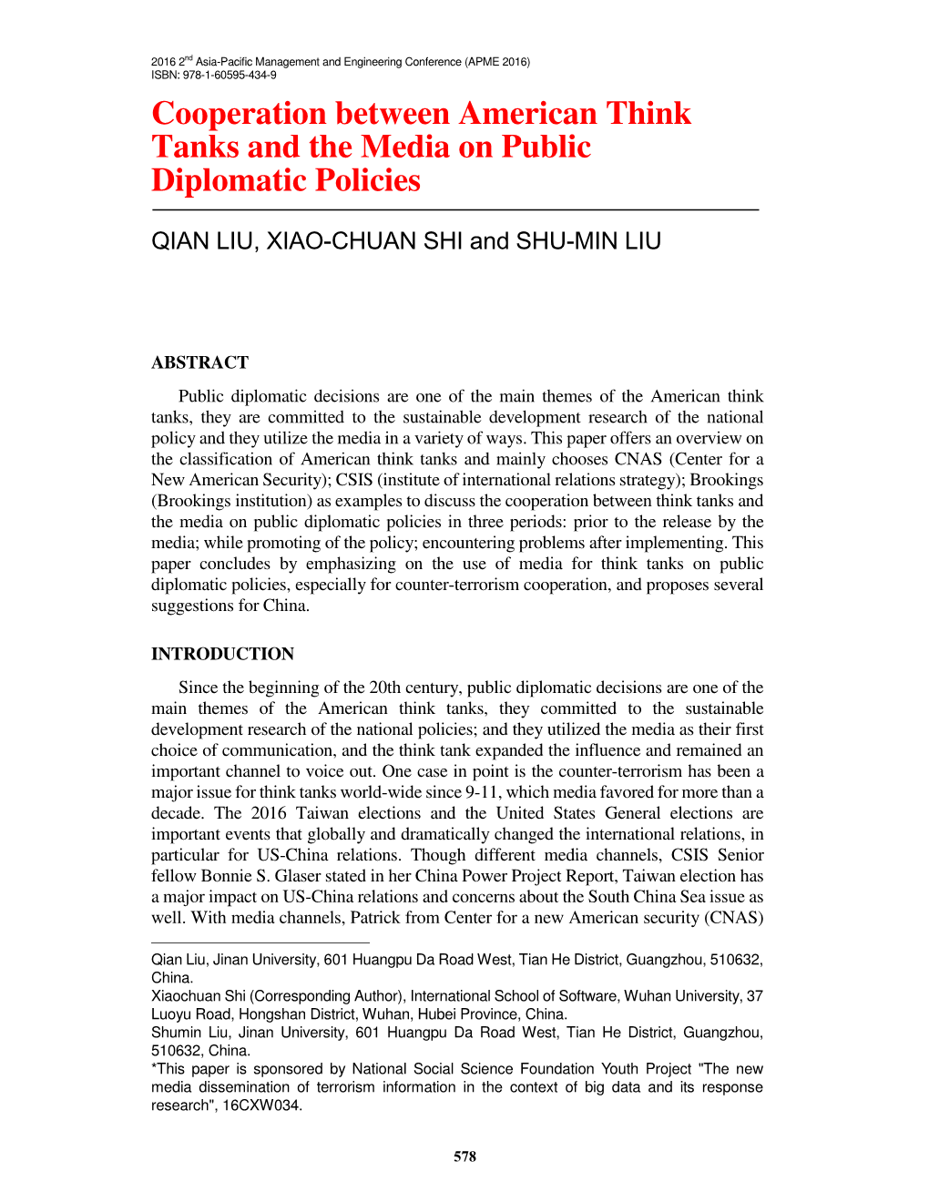 Cooperation Between American Think Tanks and the Media on Public Diplomatic Policies