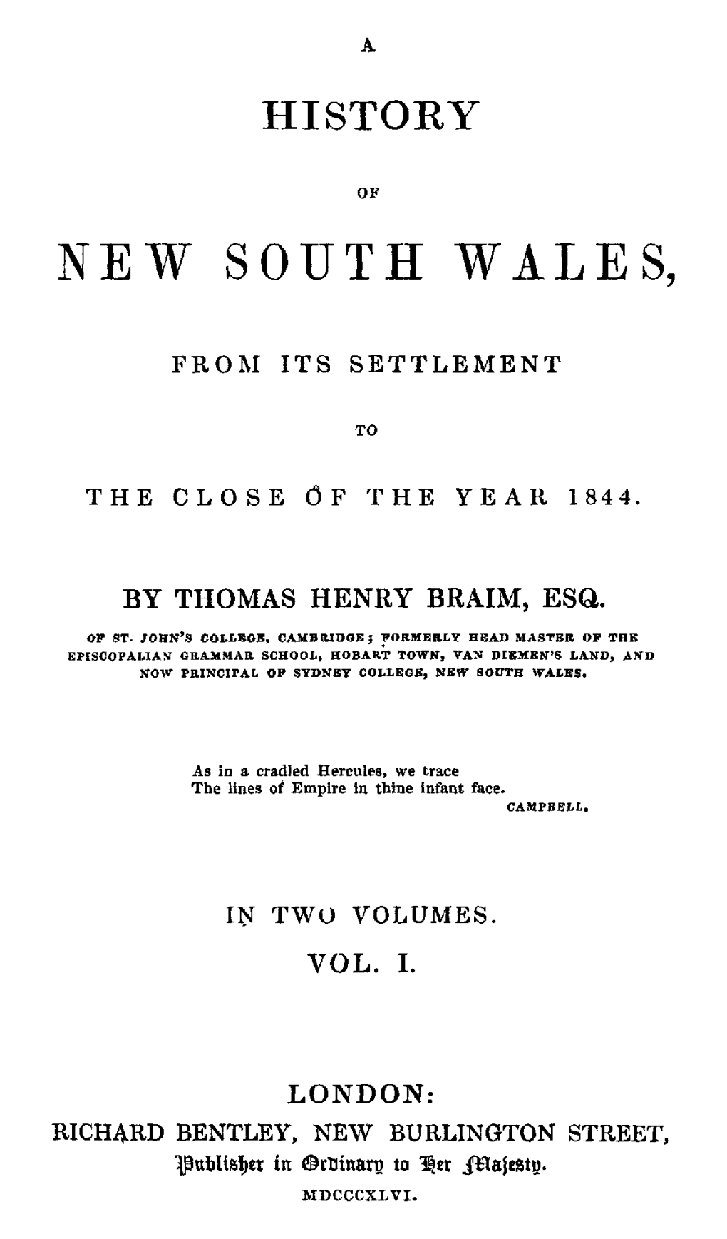 History of New South Wales Under Our Free Constitution