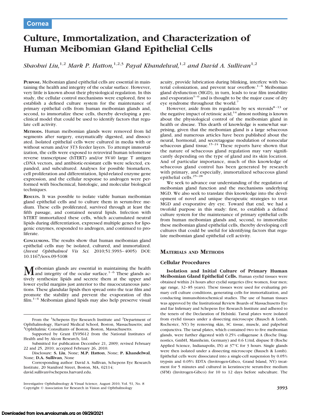 Culture, Immortalization, and Characterization of Human Meibomian Gland Epithelial Cells