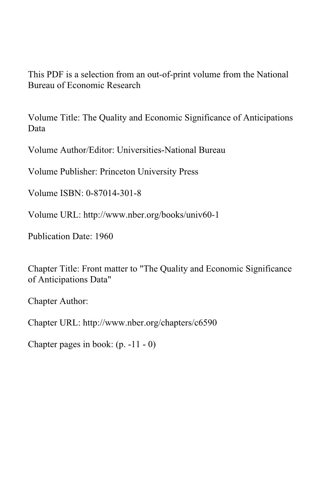 This PDF Is a Selection from an Out-Of-Print Volume from the National Bureau of Economic Research