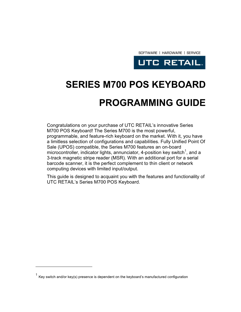 Series M700 Pos Keyboard Programming Guide