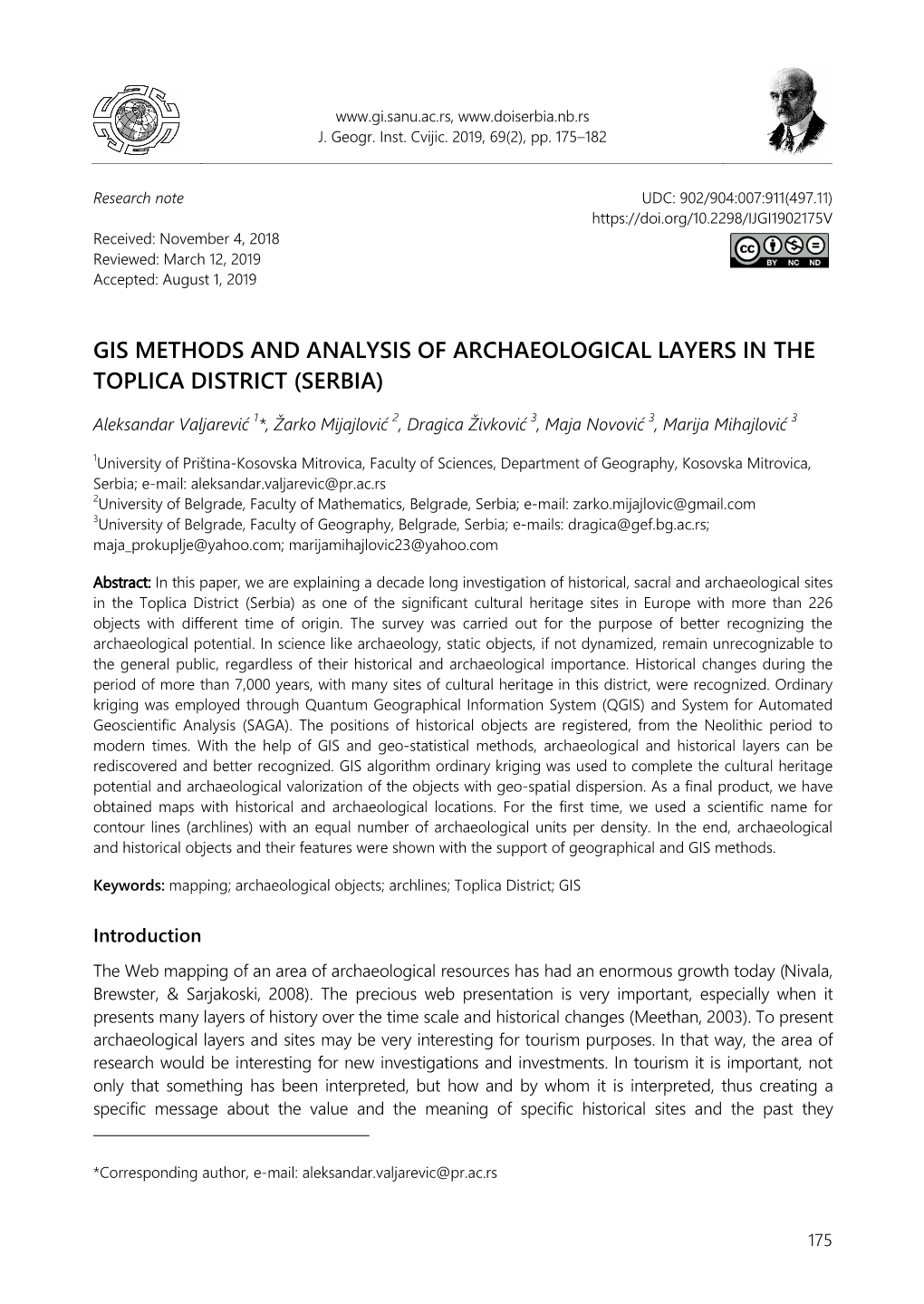 Gis Methods and Analysis of Archaeological Layers in the Toplica District (Serbia)