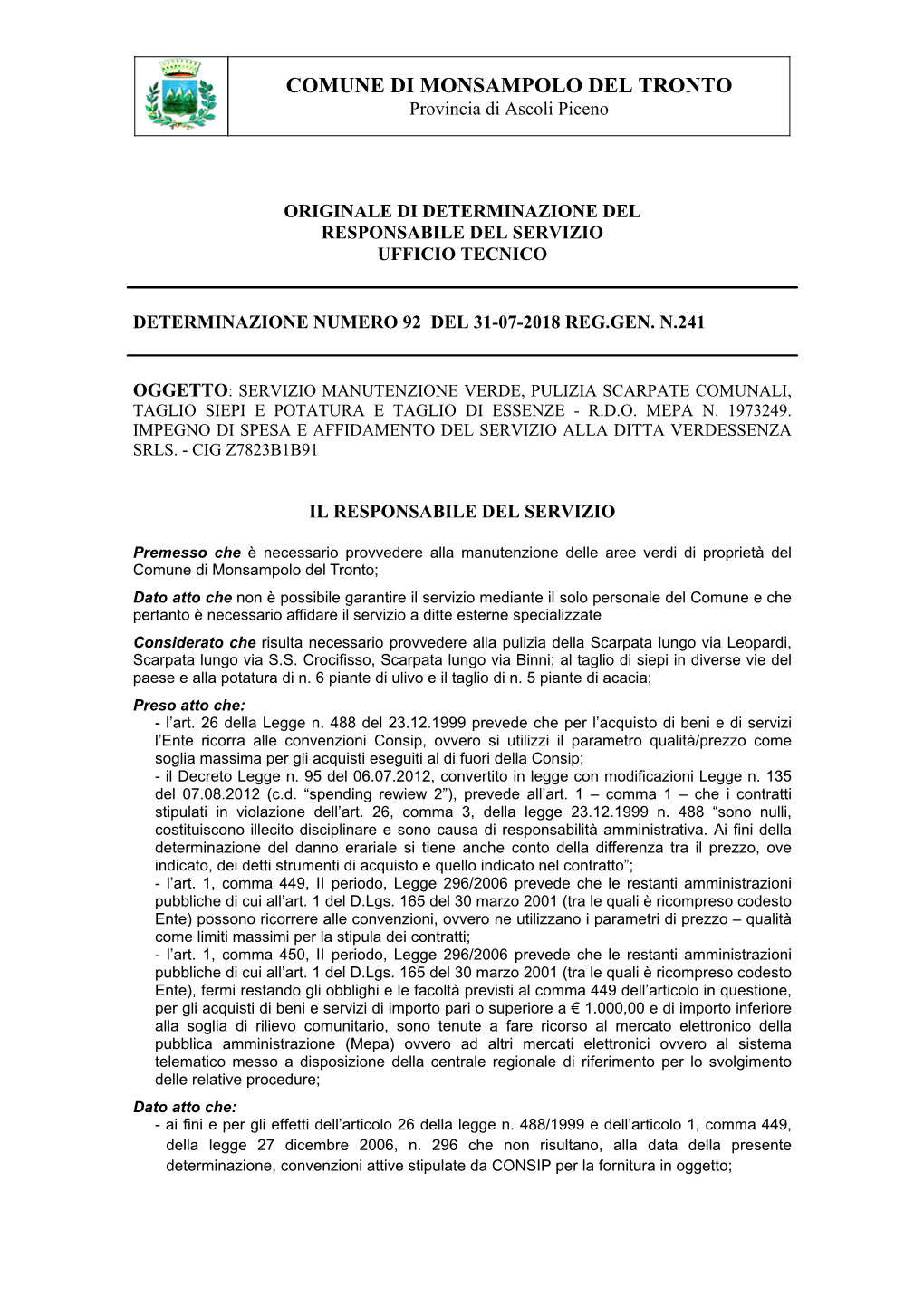 Page 1 COMUNE DI MONSAMPOLO DEL TRONTO Provincia Di Ascoli