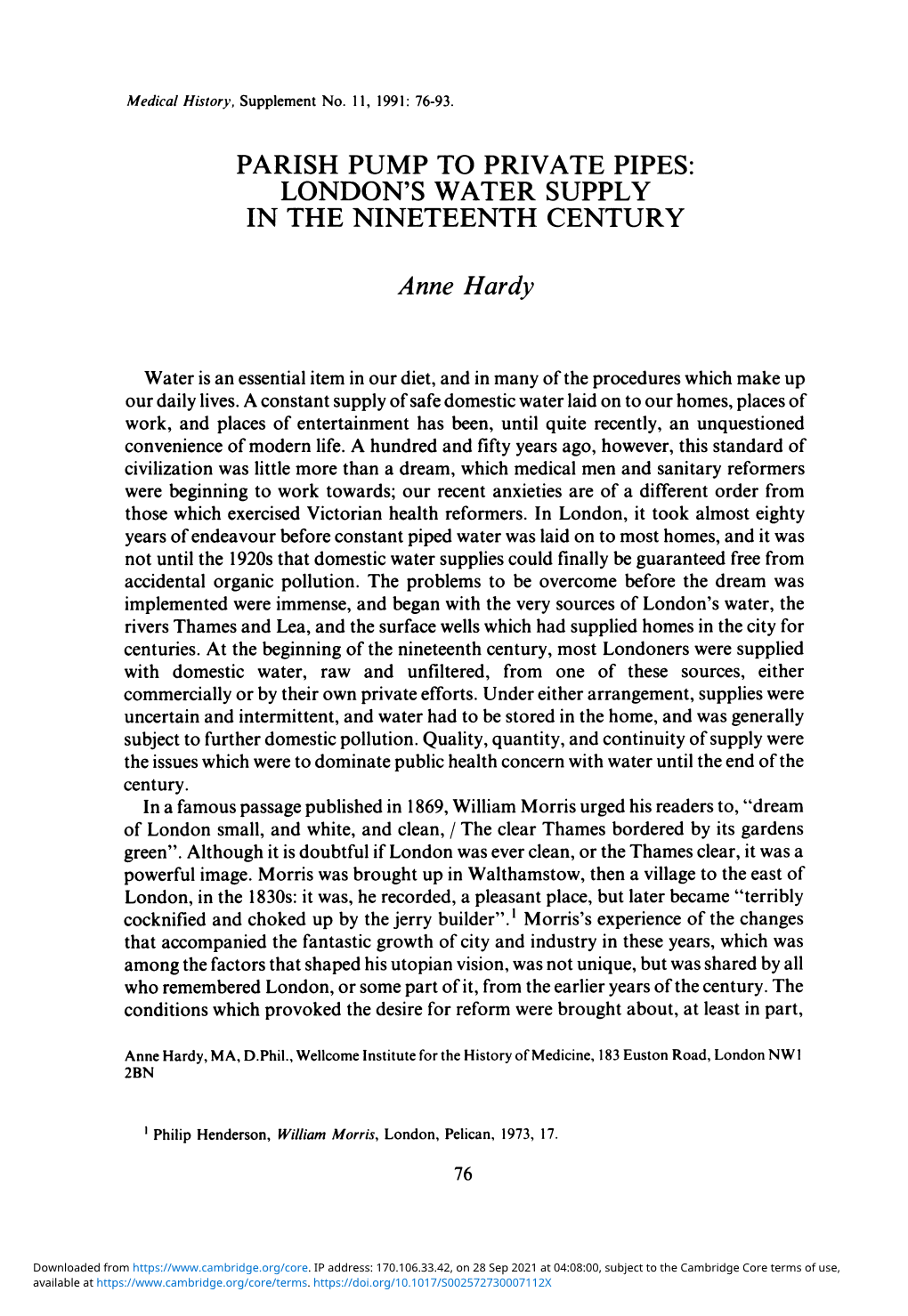 Parish Pump to Private Pipes: London's Water Supply in the Nineteenth Century