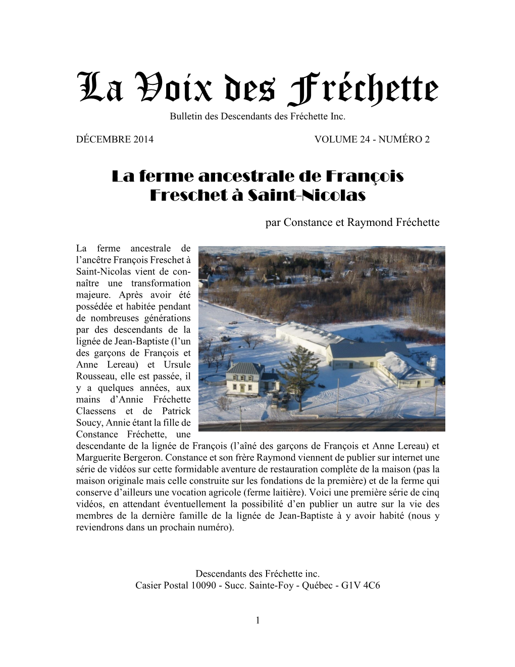 La Voix Des Fréchette Bulletin Des Descendants Des Fréchette Inc