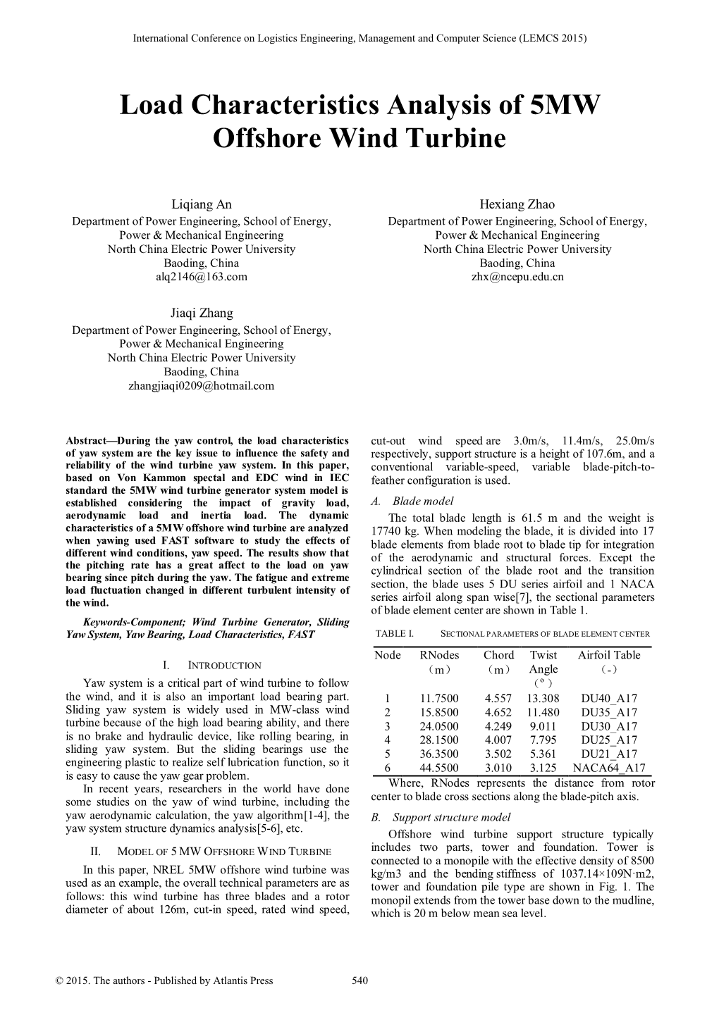 Load Characteristics Analysis of 5MW Offshore Wind Turbine