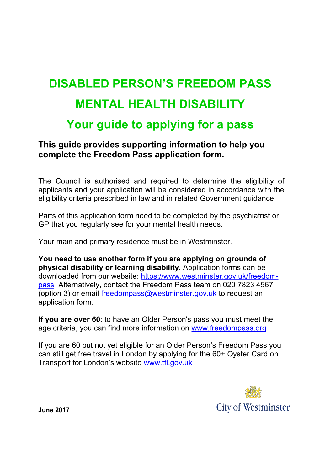 Disabled Person's Freedom Pass Mental Health
