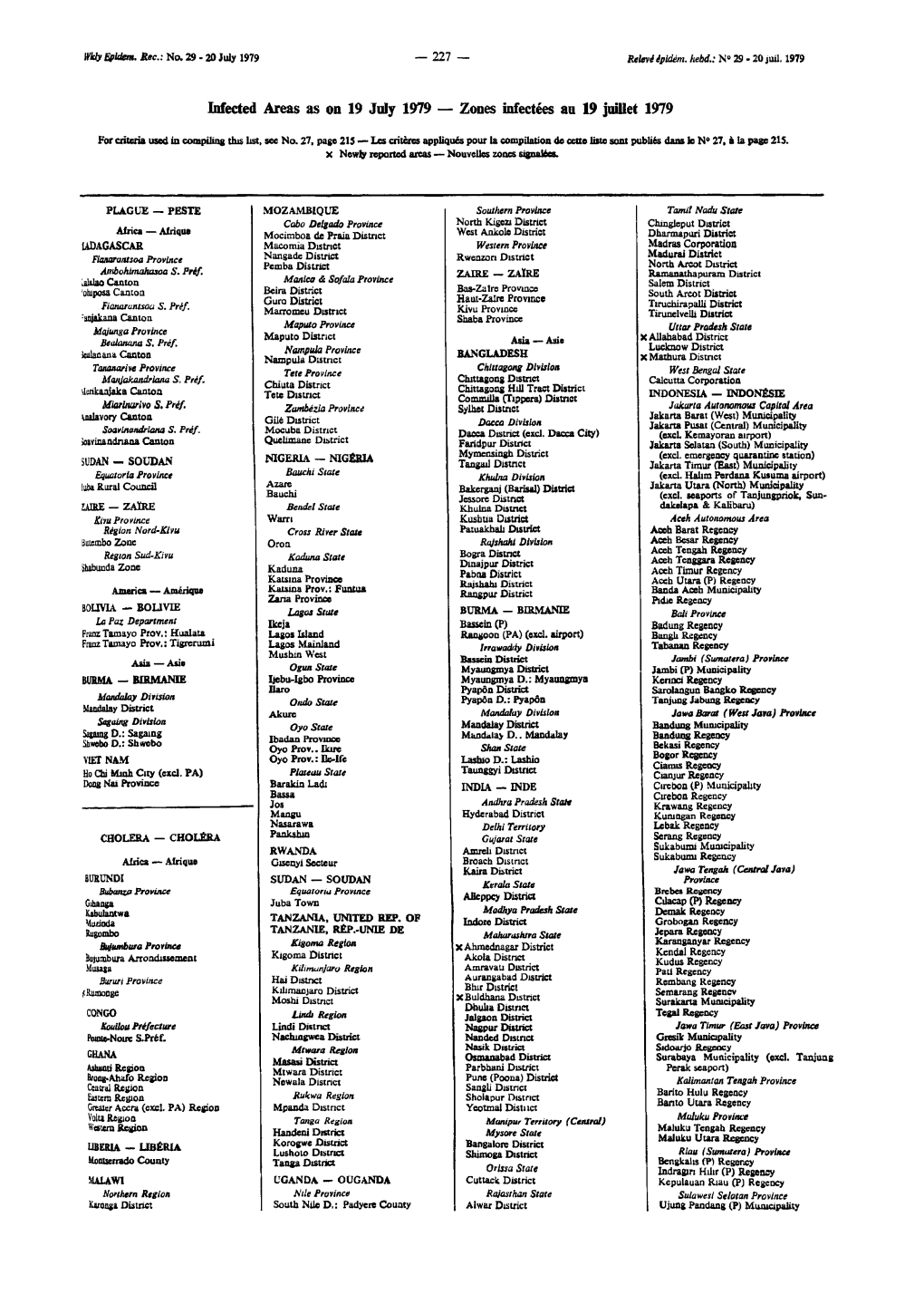 Infected Areas As on 19 Joly 1979 — Zones Infectées an 19 Juillet 1979