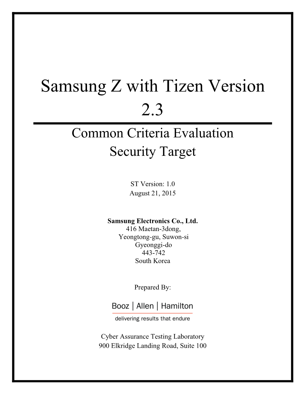 Samsung Z with Tizen Version 2.3 Common Criteria Evaluation Security Target