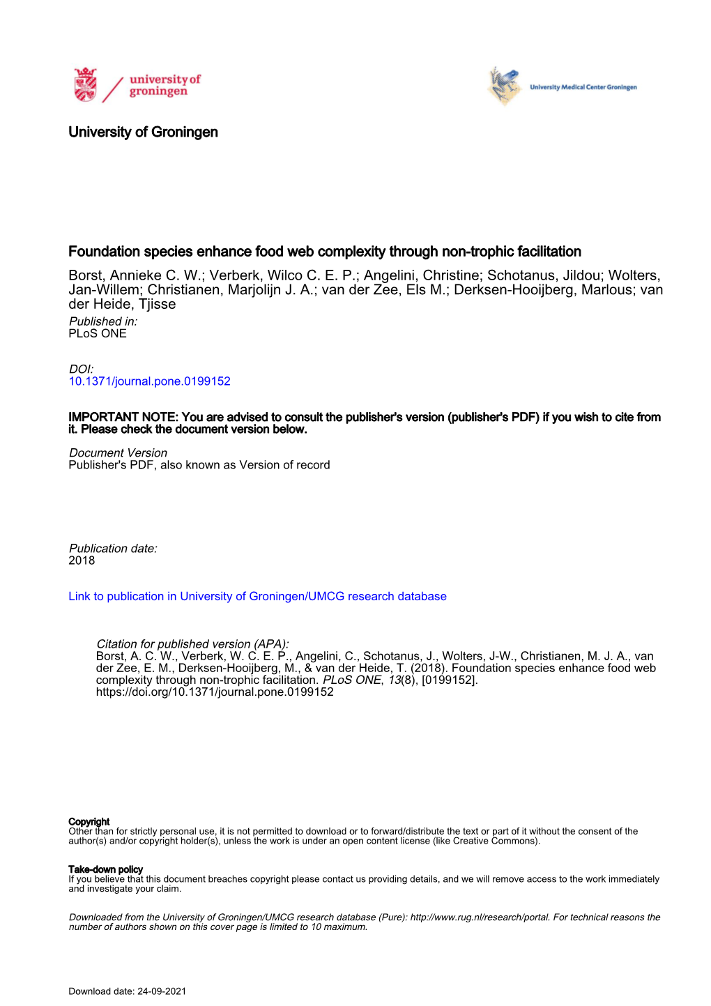 Foundation Species Enhance Food Web Complexity Through Non-Trophic Facilitation Borst, Annieke C