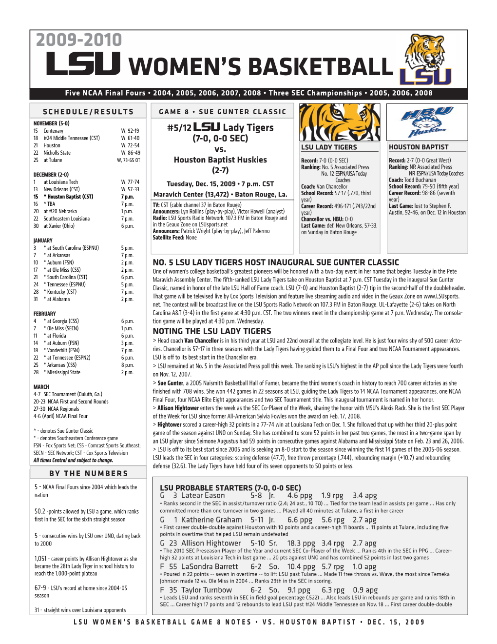 Van Chancellor School Record: 79-50 (Fifth Year) Maravich Center (13,472) • Baton Rouge, La