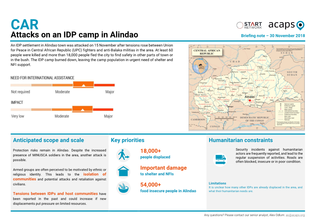Attacks on an IDP Camp in Alindao Briefing Note – 30 November 2018