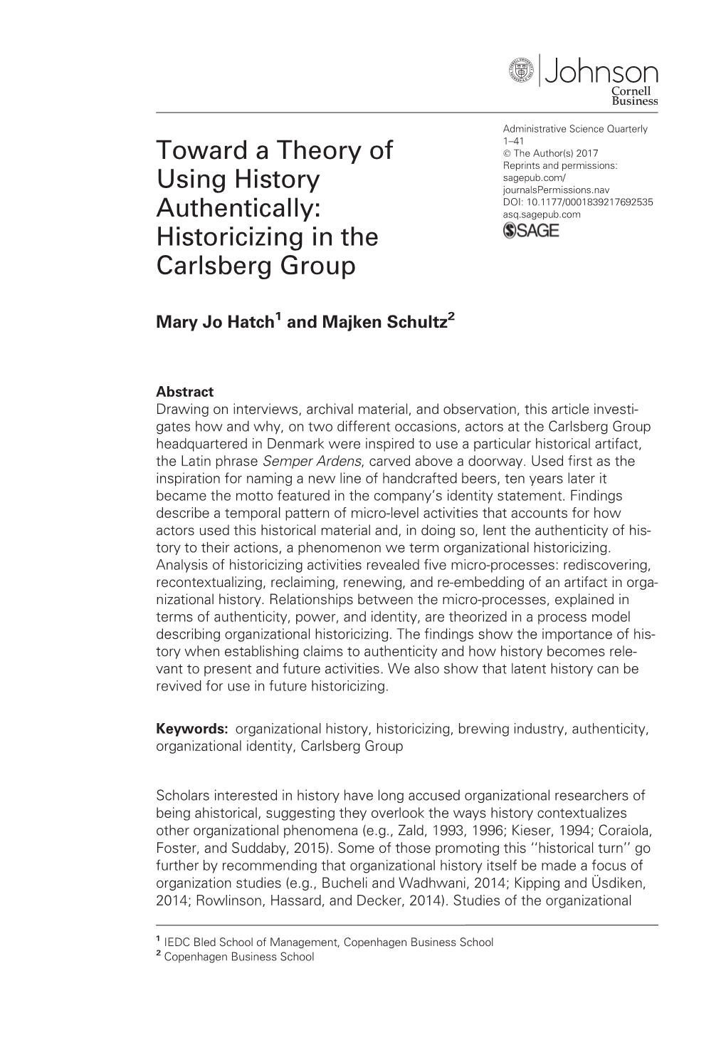 Historicizing in the Carlsberg Group