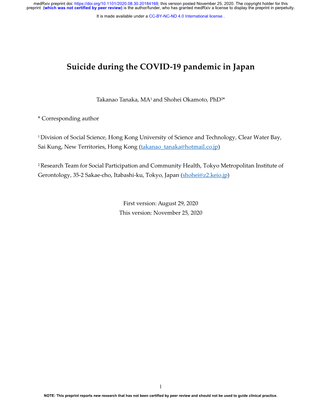 Suicide During the COVID-19 Pandemic in Japan