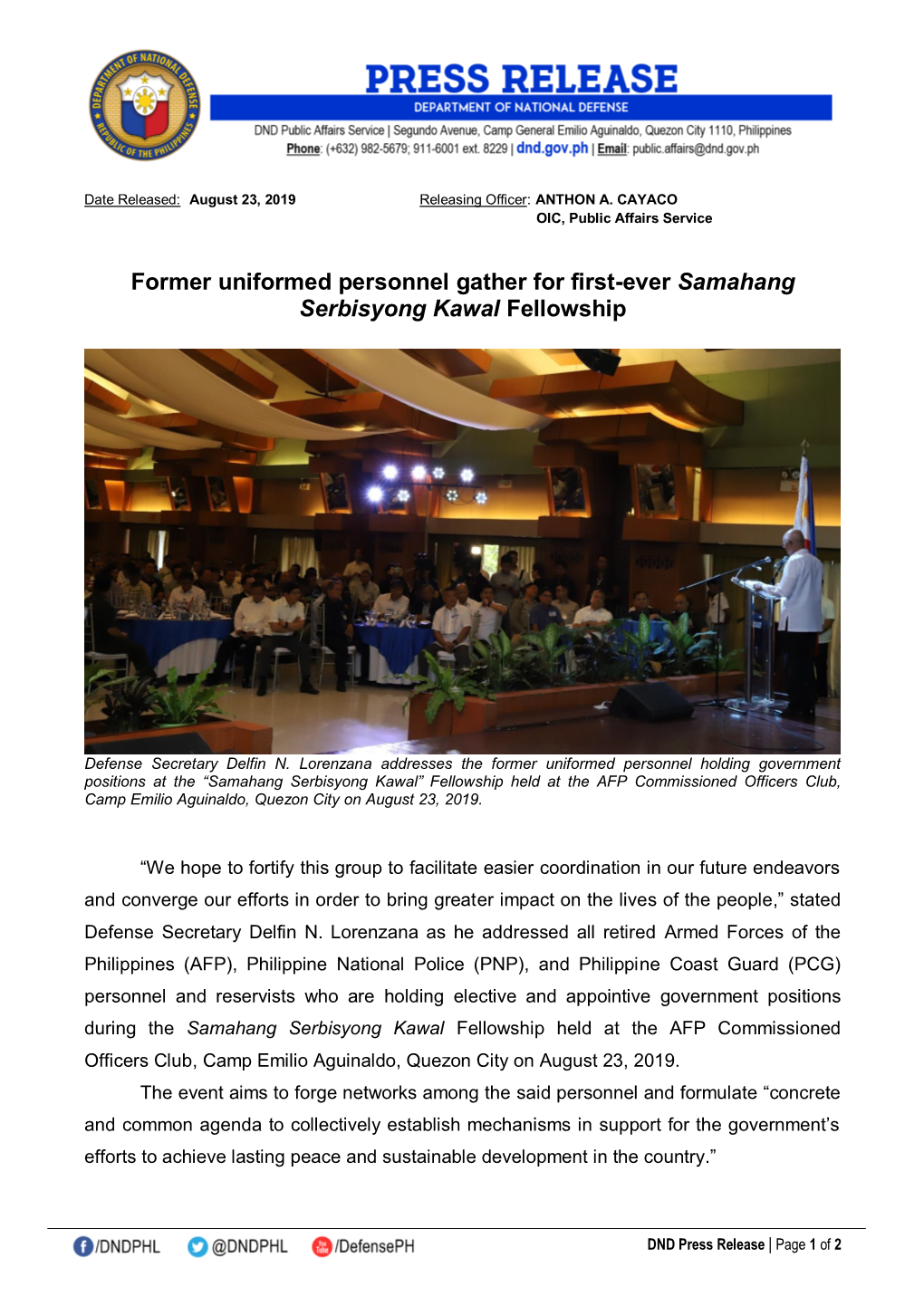 Former Uniformed Personnel Gather for First-Ever Samahang Serbisyong Kawal Fellowship