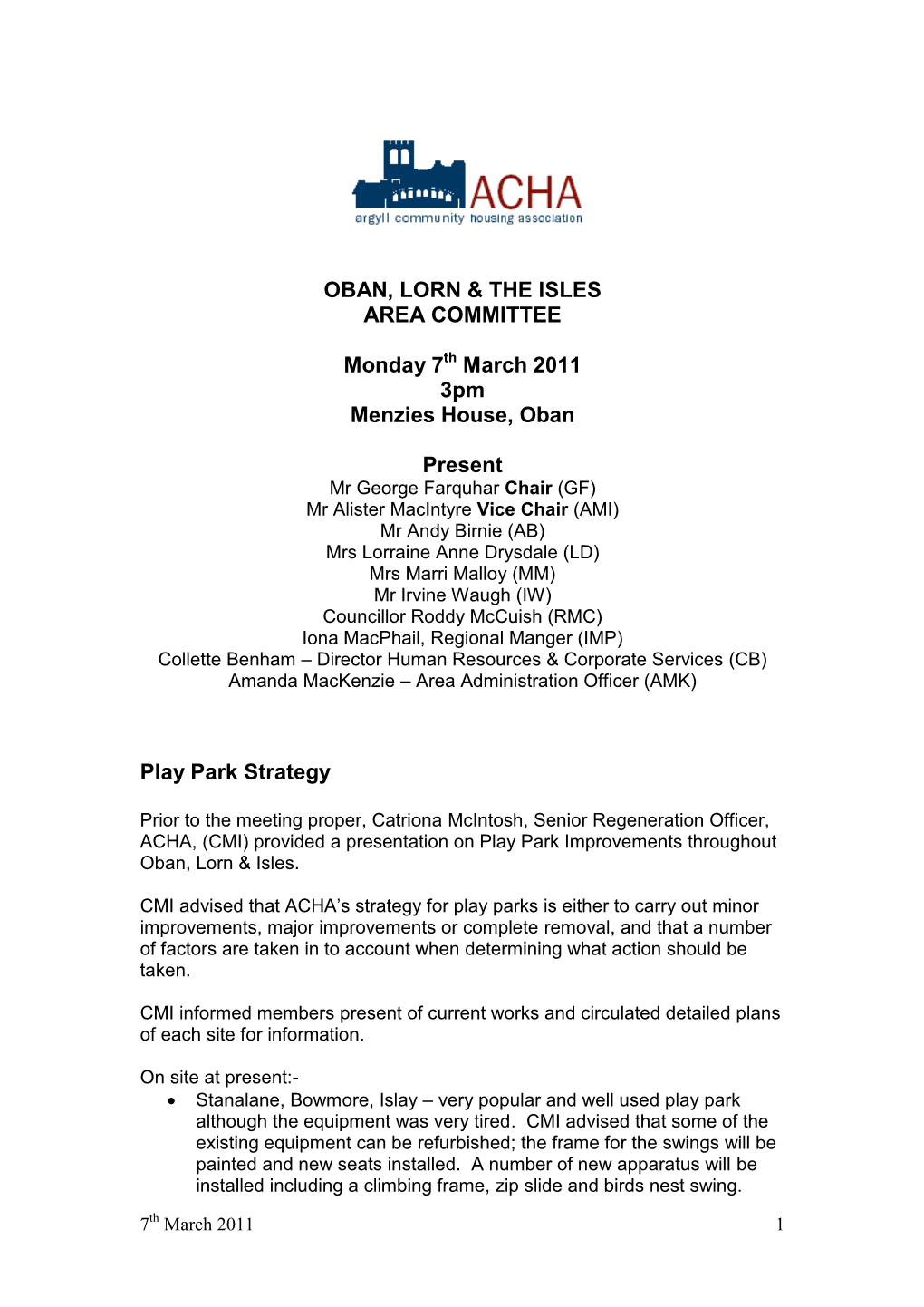 OBAN, LORN & the ISLES AREA COMMITTEE Monday 7