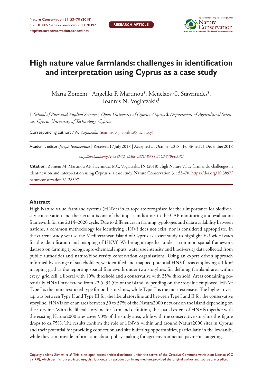 High Nature Value Farmlands: Challenges in Identification and Interpretation Using Cyprus As a Case Study