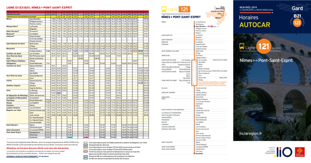 PONT-SAINT-ESPRIT RENTRÉE 2019 Du 02/09/2019 Au 05/01/2020 Inclus PÉRIODE SAISON L À V L À V — SA