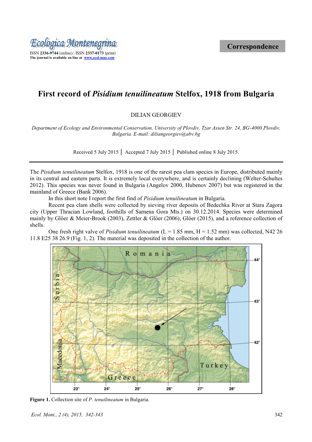 First Record of Pisidium Tenuilineatum Stelfox, 1918 from Bulgaria